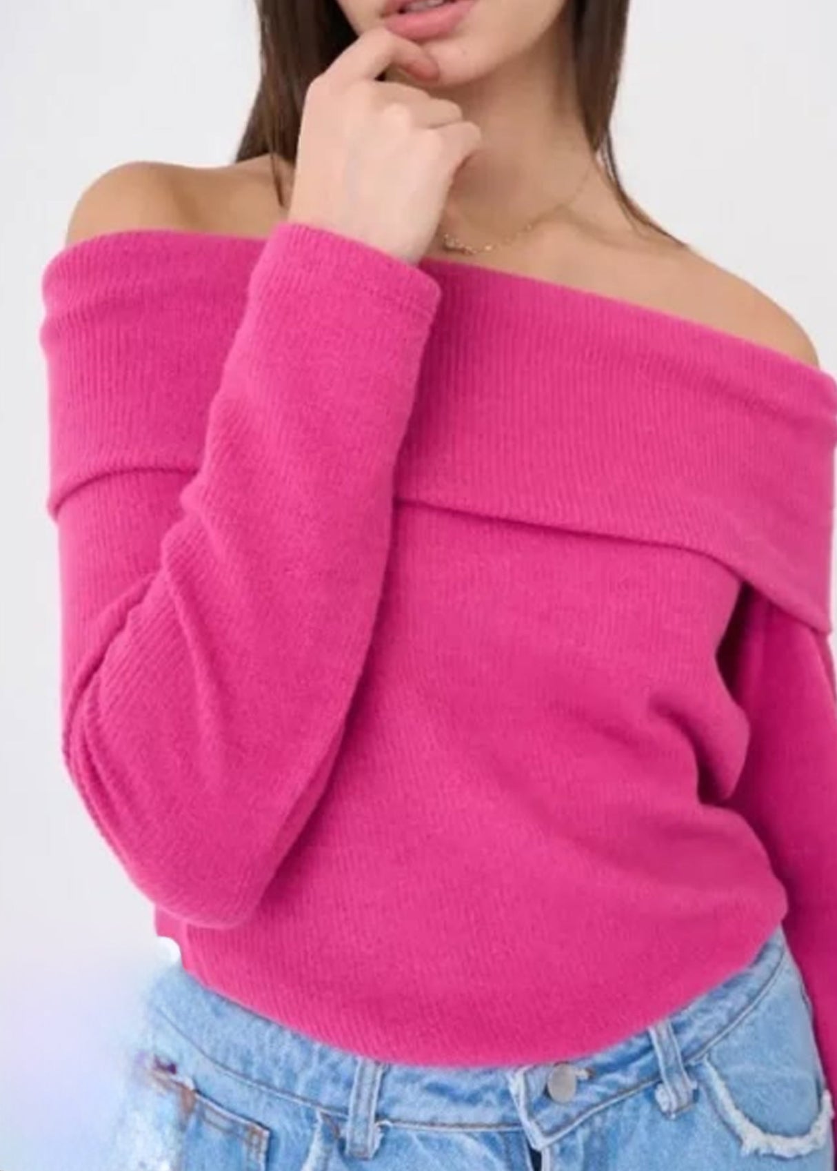 Image for Women's Ribbed Off Shoulder Sweater,Pink