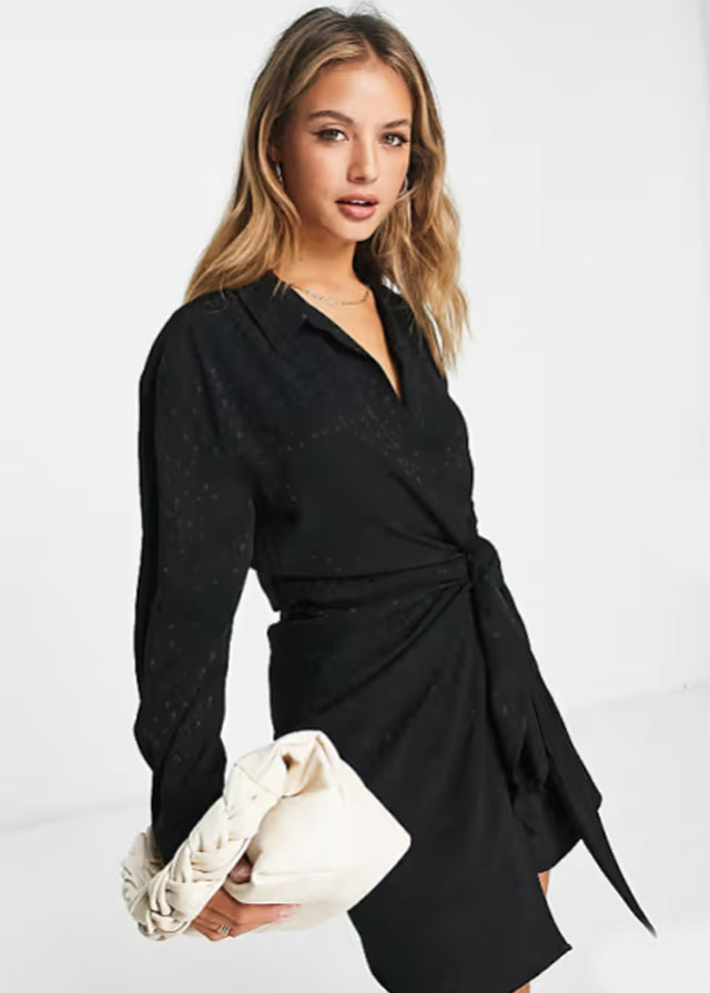 Image for Women's Textured Wrap Dress,Black