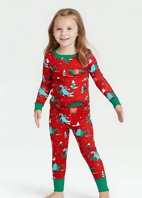 Image for Kids Girl's 2 Pcs Top & Bottom Sleepwear Set,Red