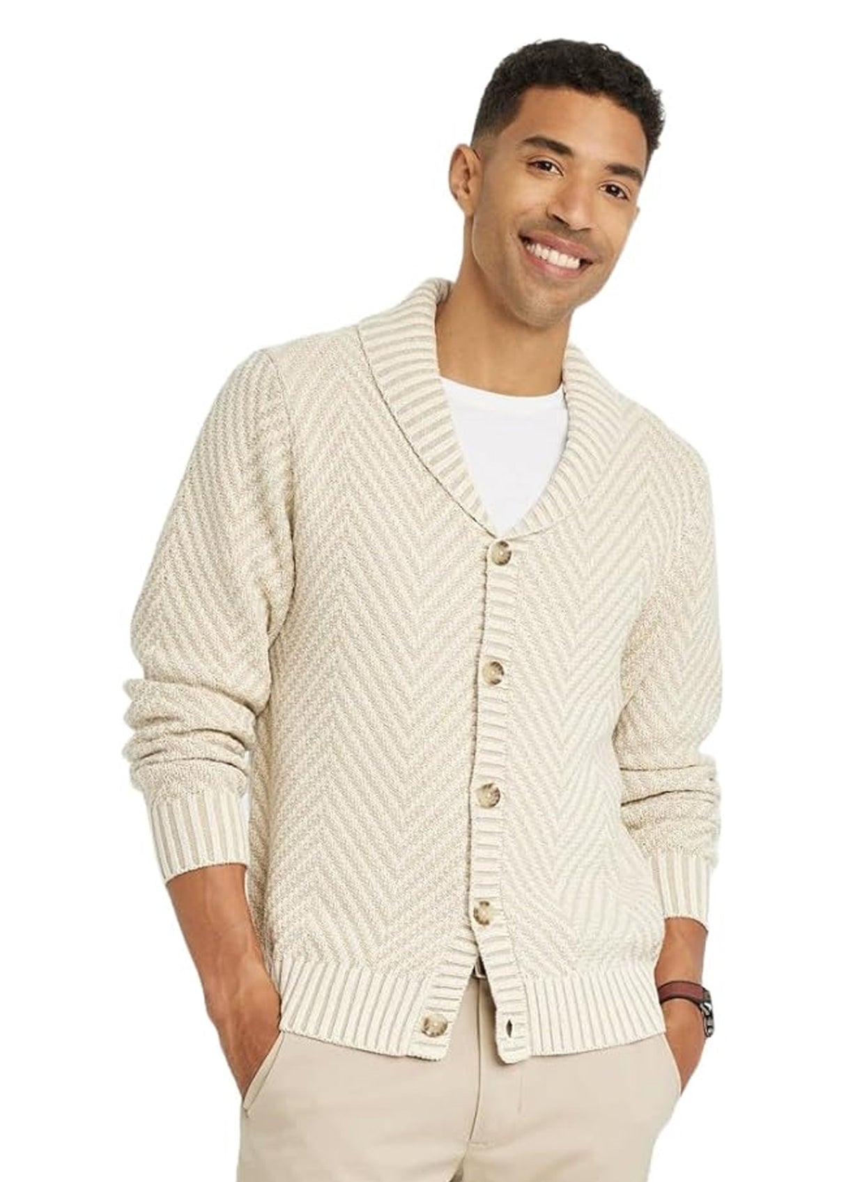 Image for Men's Textured Cardigan,Light Beige