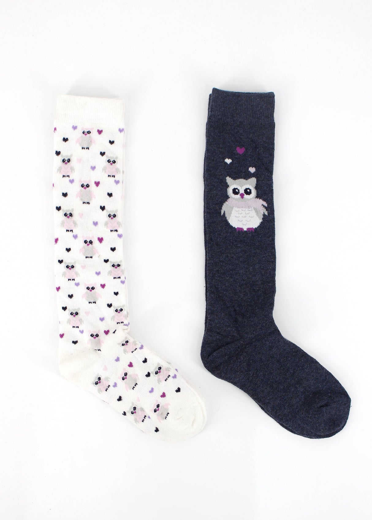 Image for Kids Girl's 2 Pairs Graphic Printed Long Socks,Navy/White