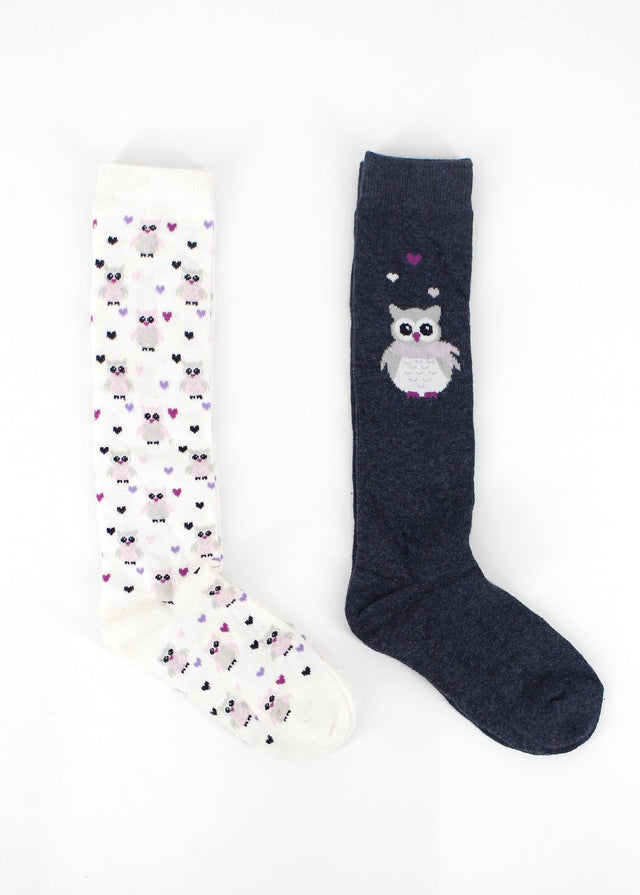 Image for Kids Girl's 2 Pairs Graphic Printed Long Socks,Navy/White