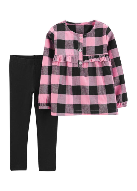 Image for Kids Girl's 2 Pcs Plaid Top & Leggings Set,Pink/Black