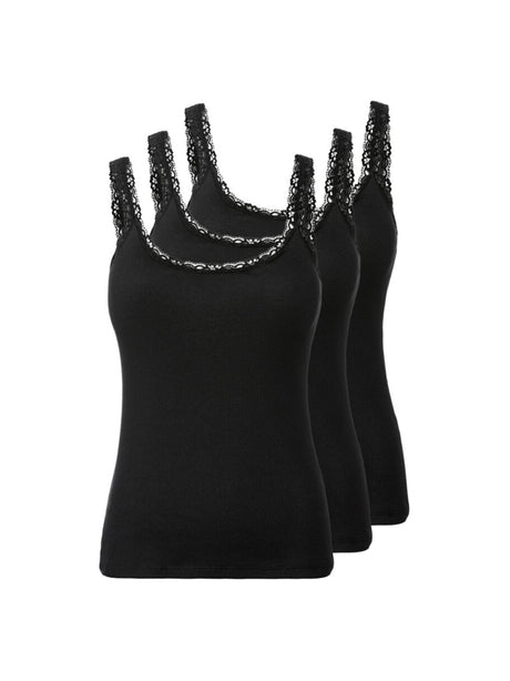 Image for Women's 3 Pcs Lace Trim Top Set,Black