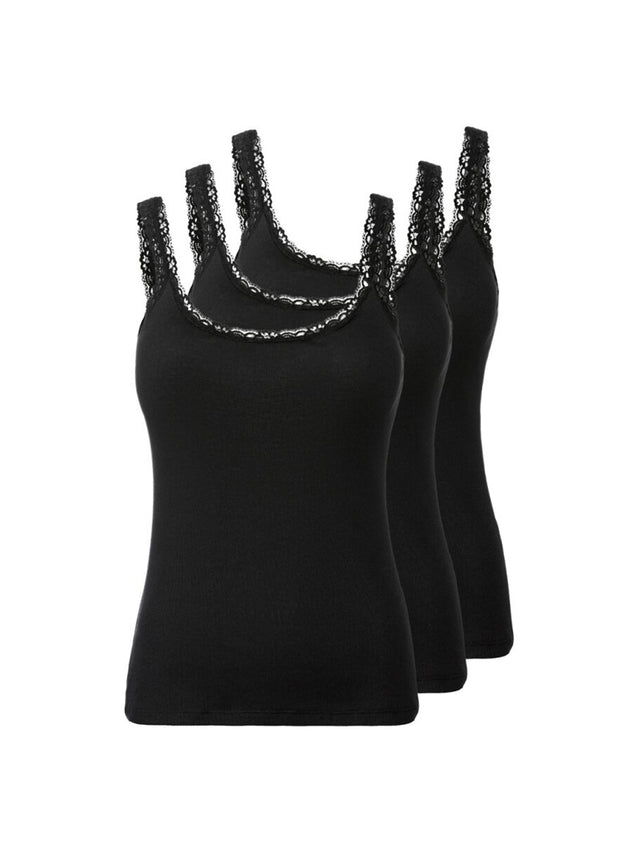 Image for Women's 3 Pcs Lace Trim Top Set,Black