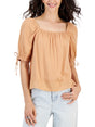 Image for Women's Tie Sleeve Crochet Top,Light Brown