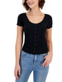 Image for Women's Ruffle Trim Ribbed Top,Black