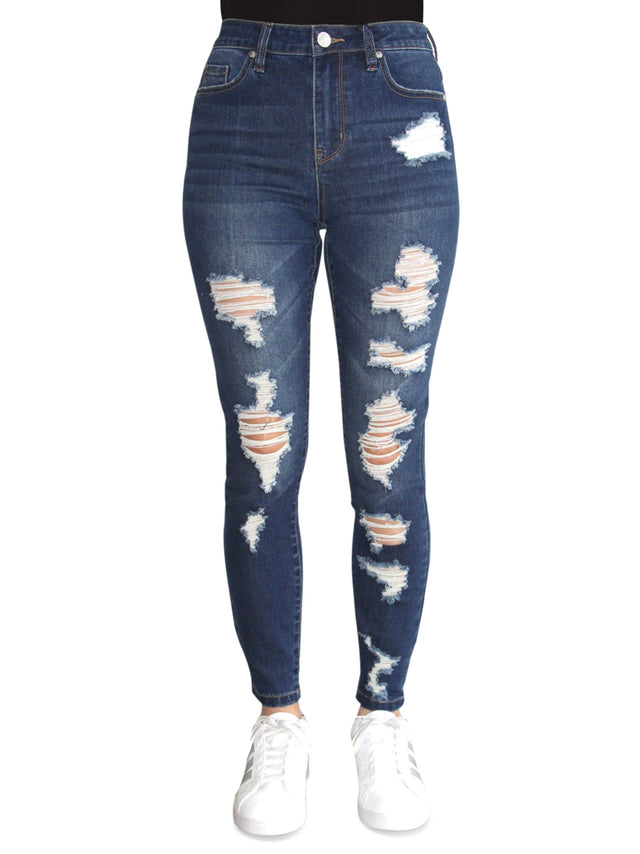 Image for Women's Ripped Washed Jeans,Blue