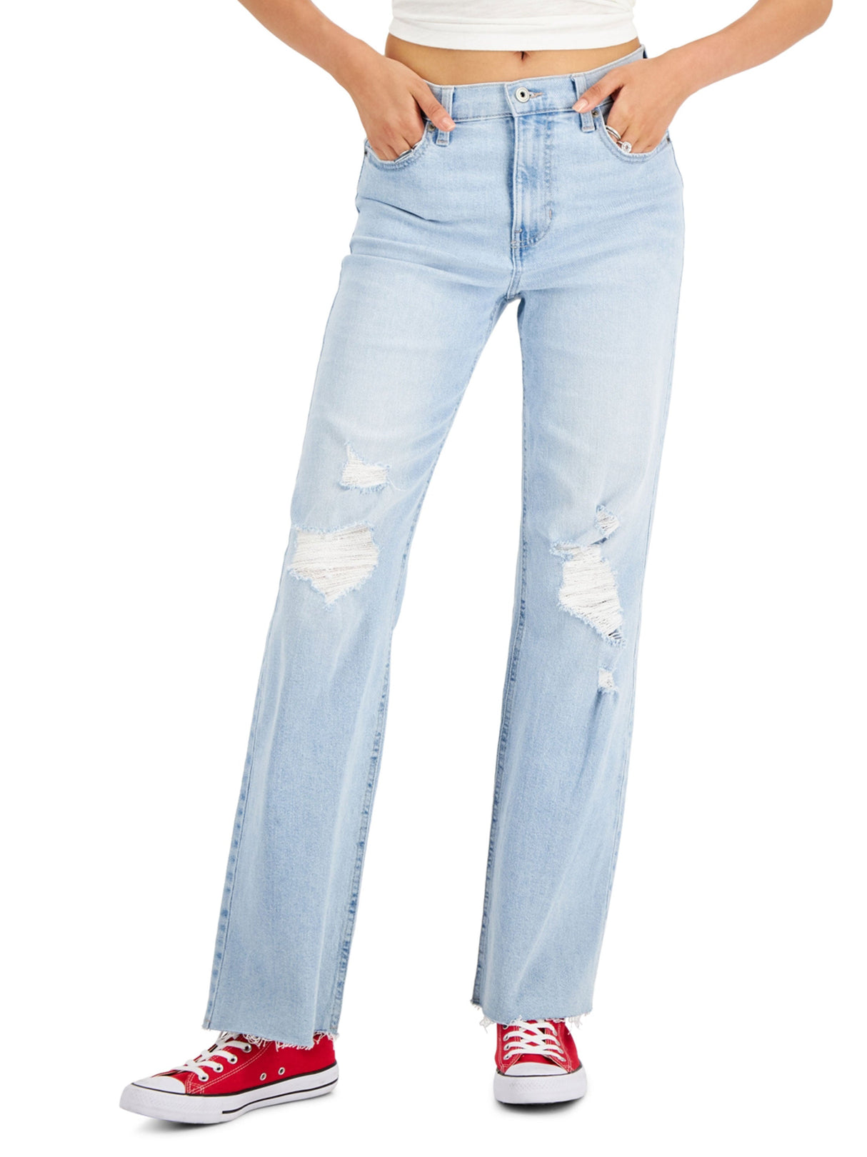 Image for Women's Ripped Washed Jeans,Light Blue