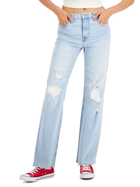 Image for Women's Ripped Washed Jeans,Light Blue