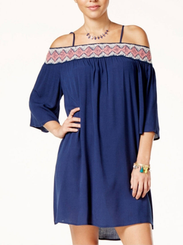 Image for Women's Crochet Trim Shift Dress,Navy