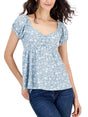 Image for Women's Puff Sleeve Printed Top,Light Blue