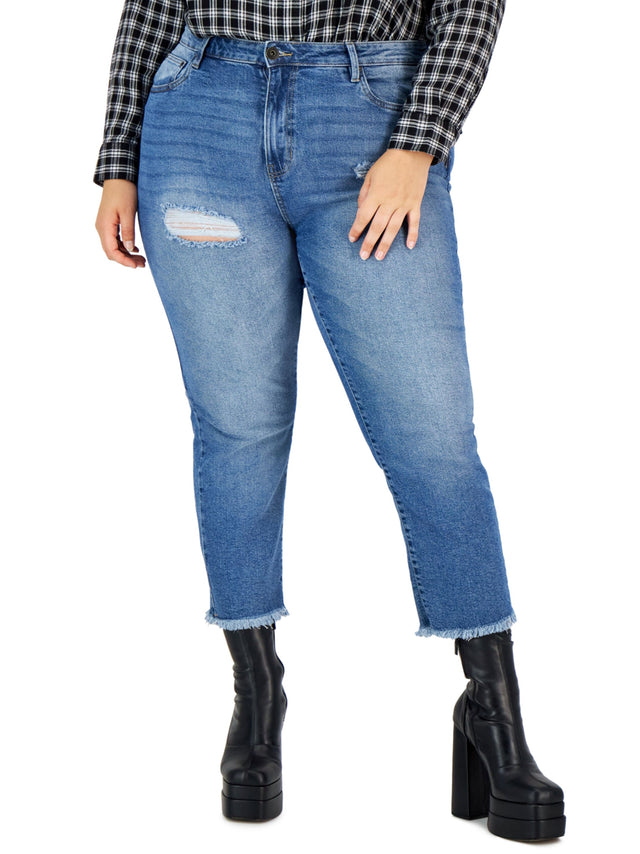 Image for Women's Ripped Washed Frayed Jeans,Blue