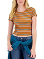 Image for Women's Striped Ribbed T-Shirt,Brown