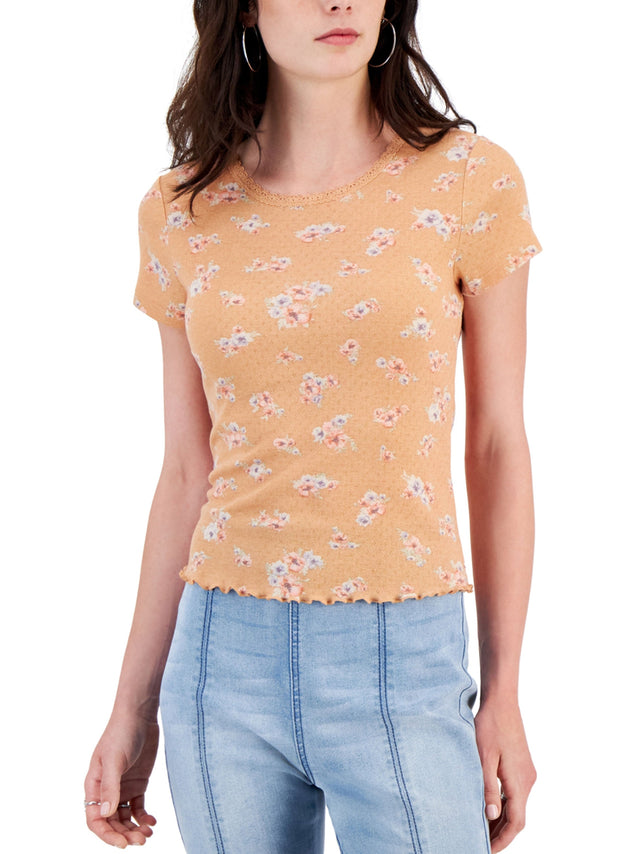 Image for Women's Floral Printed T-Shirt,Peach