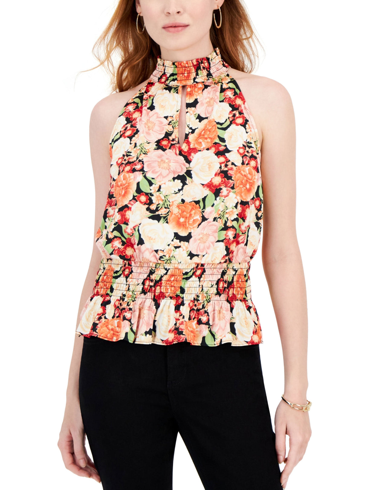 Image for Women's Floral Printed Smocked Top,Multi
