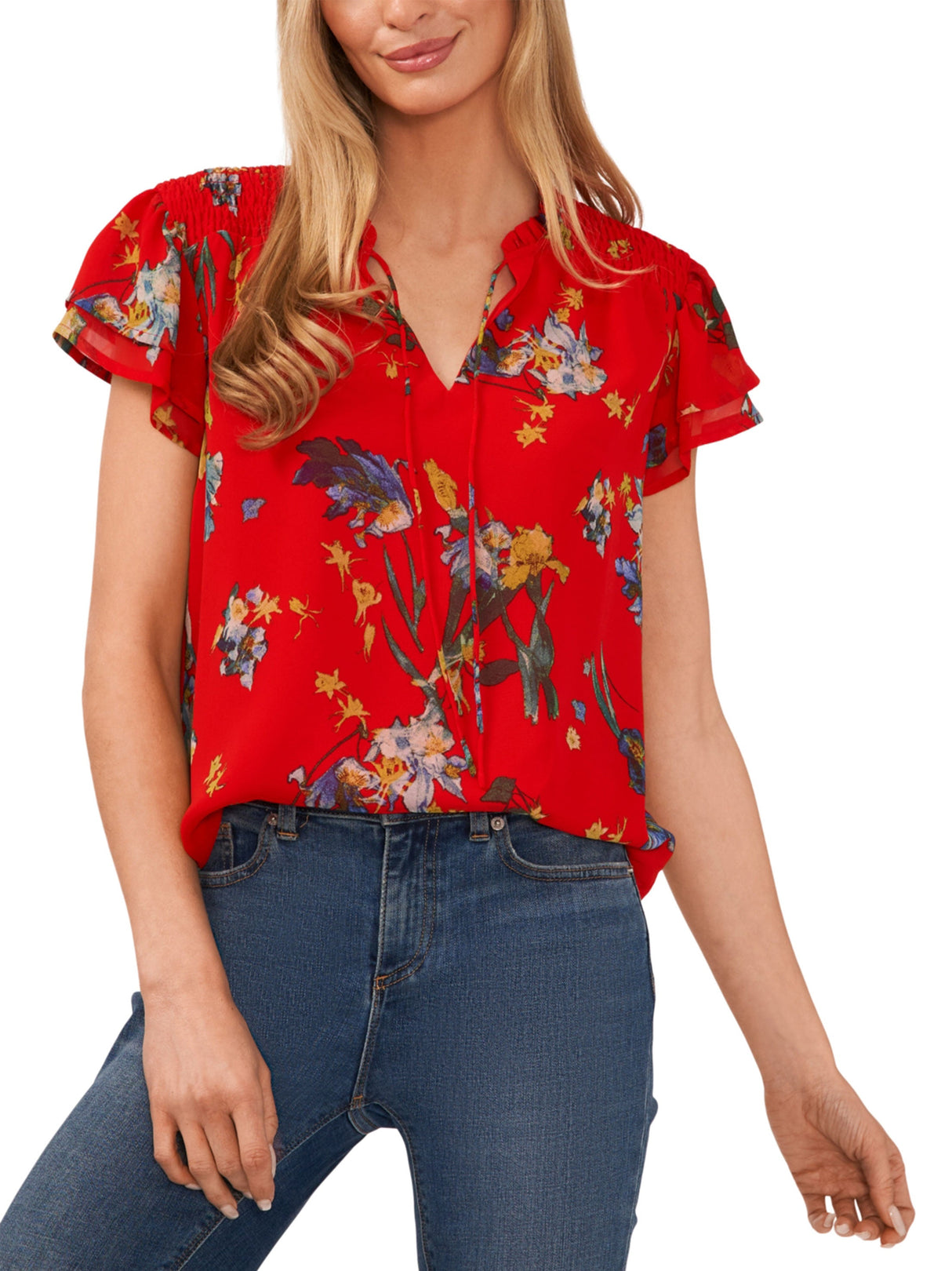 Image for Women's Floral Printed Blouse,Red