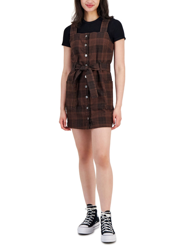 Image for Women's Plaid Belted Dress,Brown