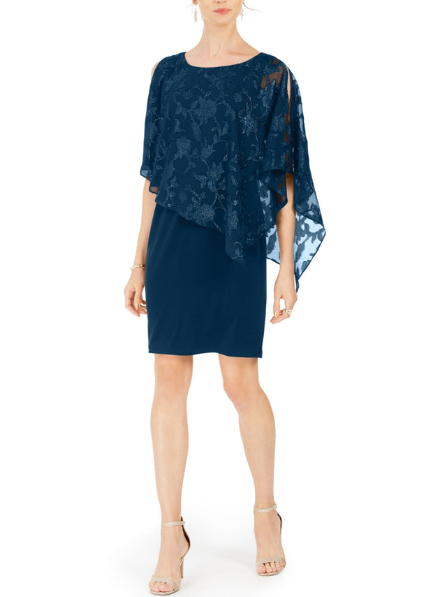 Image for Women's Metallic Capelet Dress,Dark Green