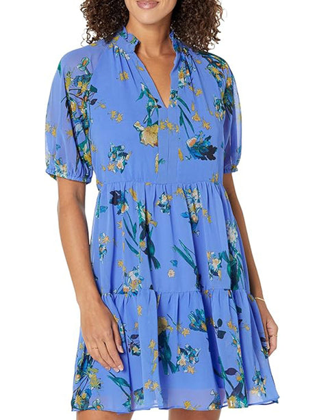 Image for Women's Printed Tiered Dress,Blue