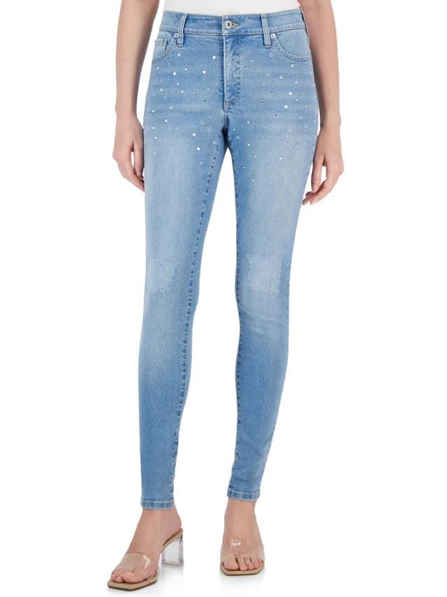 Image for Women's Embellished Washed Jeans,Light Blue