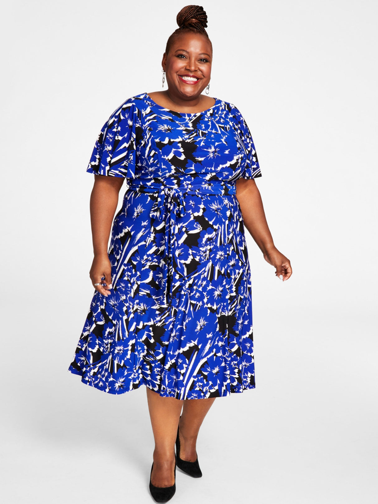 Image for Women's Printed Belted Dress,Blue