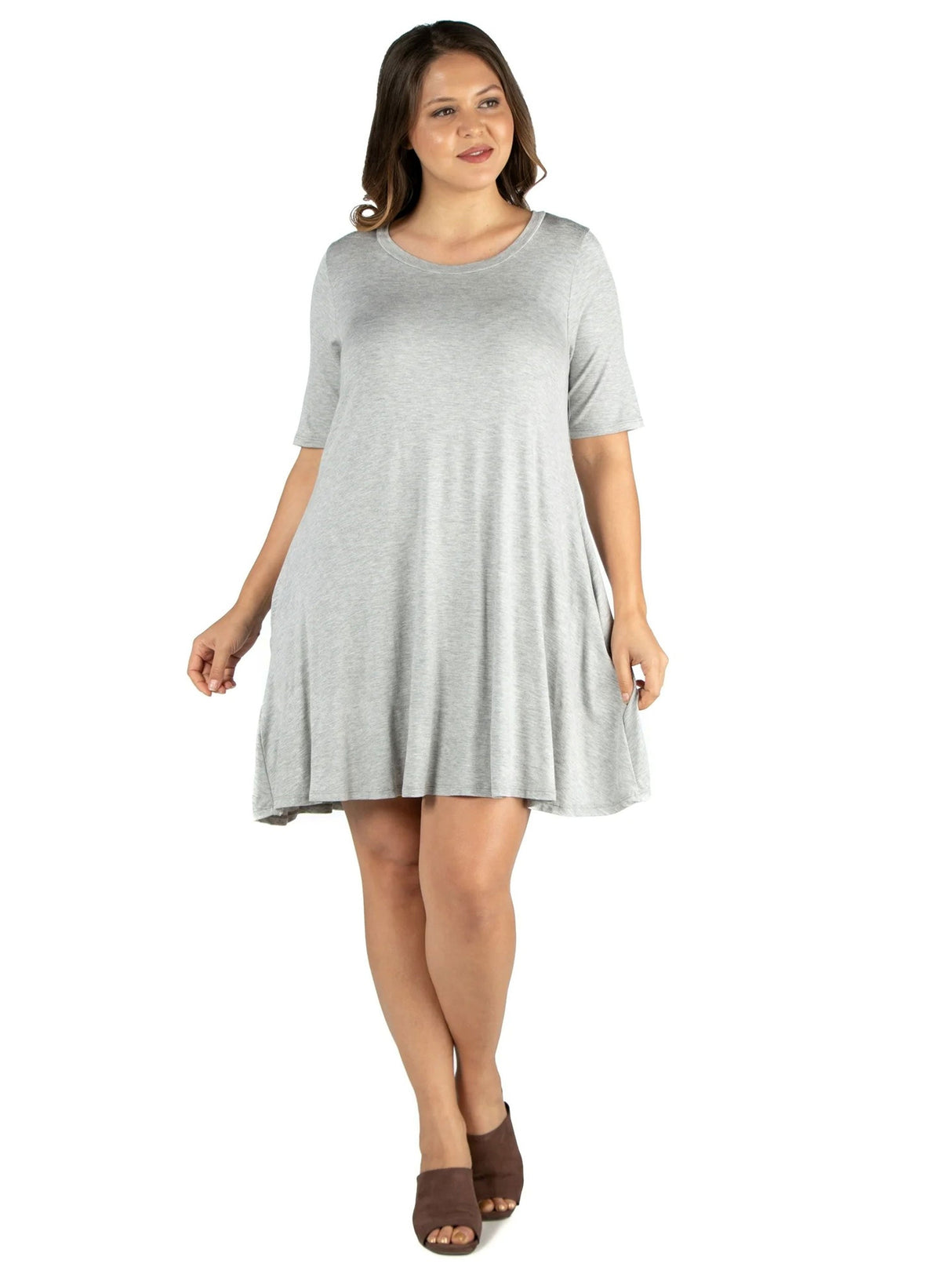 Image for Women's Plain Shirt Dress,Grey