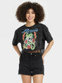 Image for Women's Graphic Printed Fringed T-Shirt,Dark Grey