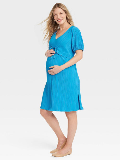 Image for Women's Plisse Maternity Dress,Blue