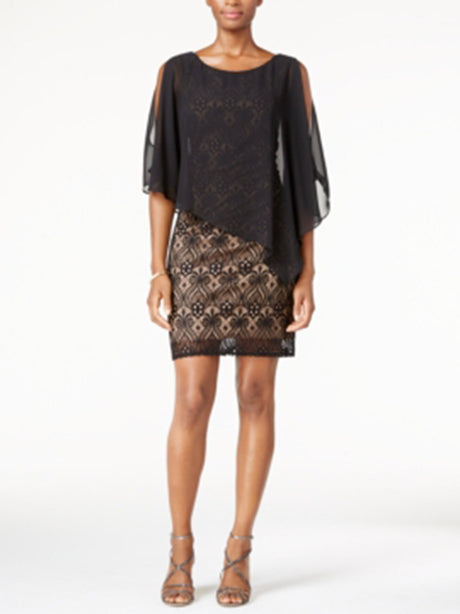 Image for Women's Chiffon-Overlay Lace Sheath Dress,Black