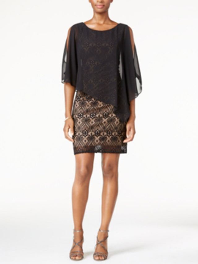 Image for Women's Chiffon-Overlay Lace Sheath Dress,Black