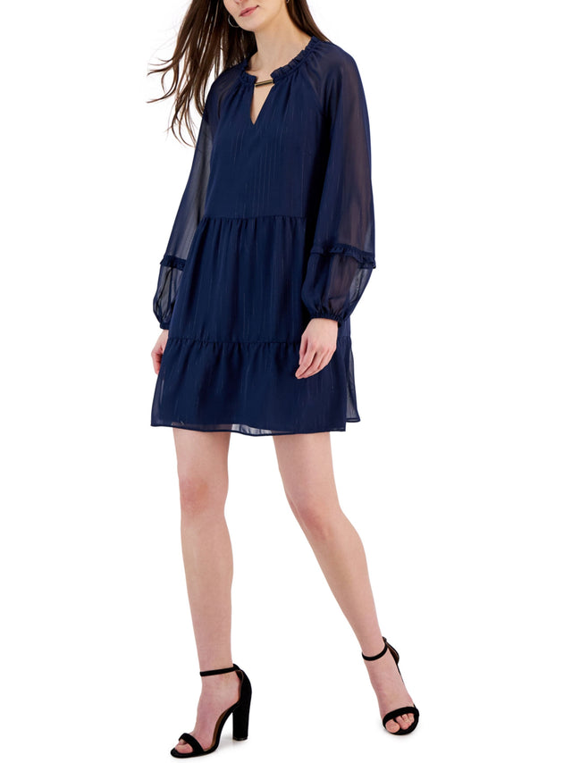 Image for Women's Metallic Stripe Fit & Flare Dress,Navy