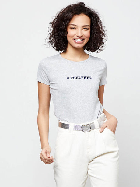 Image for Women's Embroidered Glitter T-Shirt,Grey