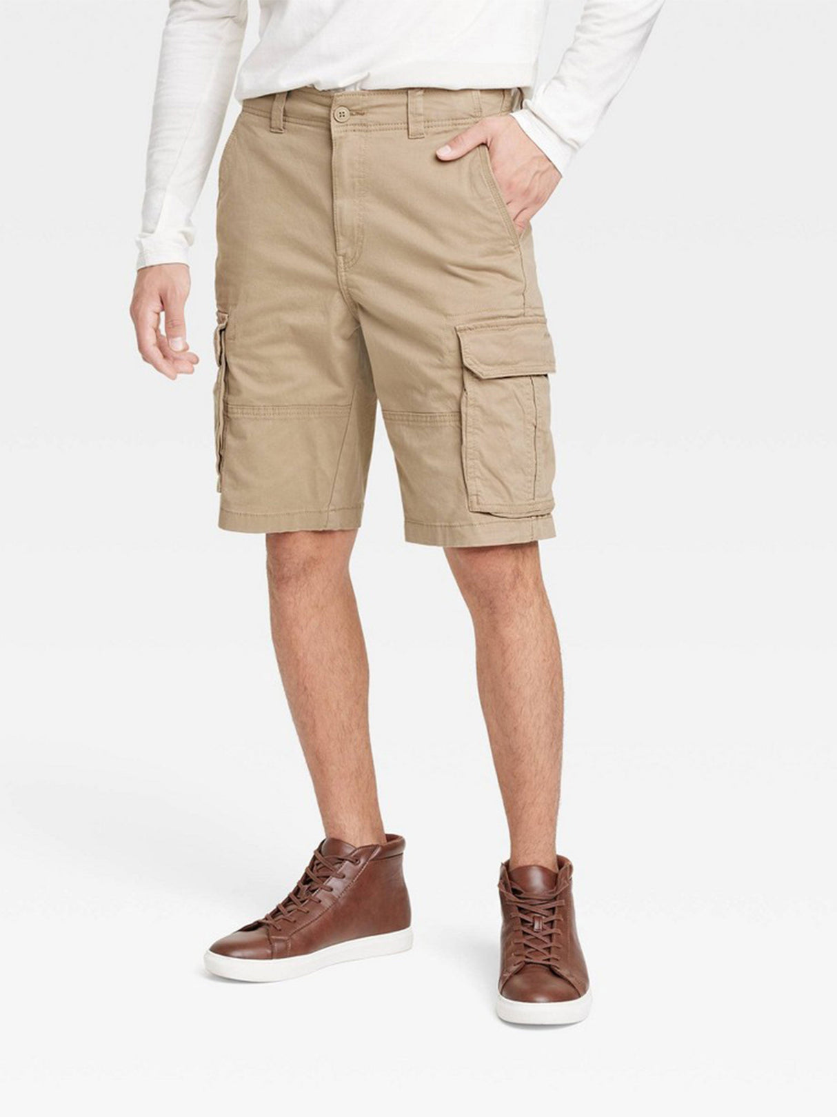 Image for Men's Plain Cargo Shorts,Beige