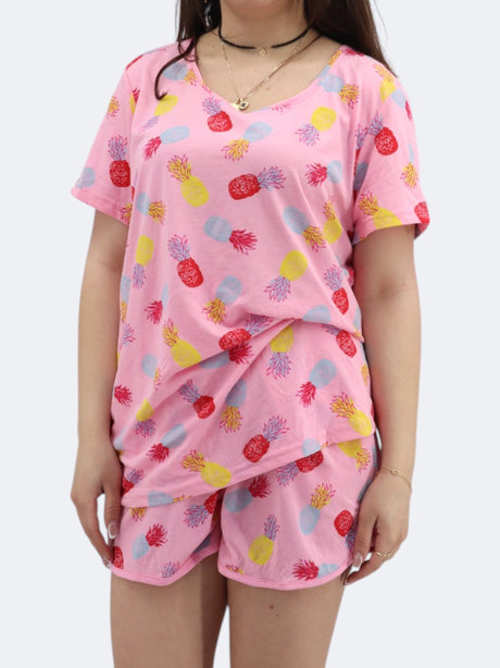 Image for Women's 2 Pcs Pineapple Printed Pajamas Set,Pink