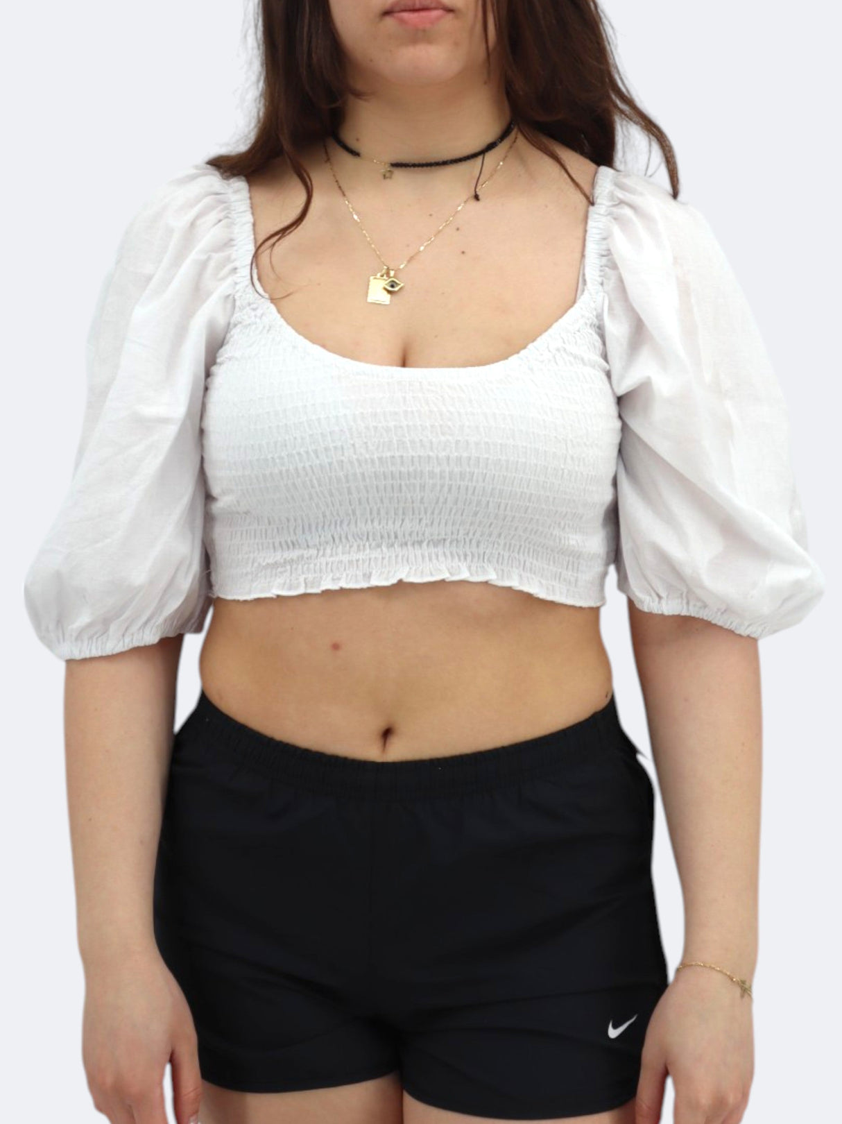 Image for Women's Smocked Cropped Top,White
