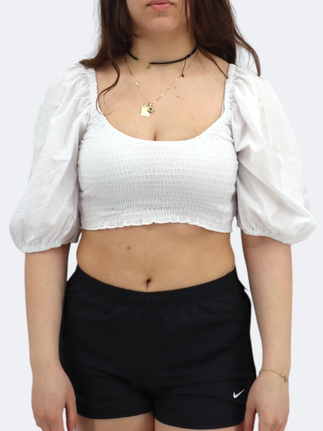 Image for Women's Smocked Cropped Top,White