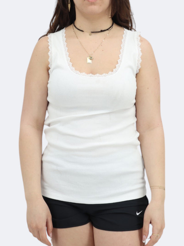 Image for Women's Lace Trim Sleepwear Top,White