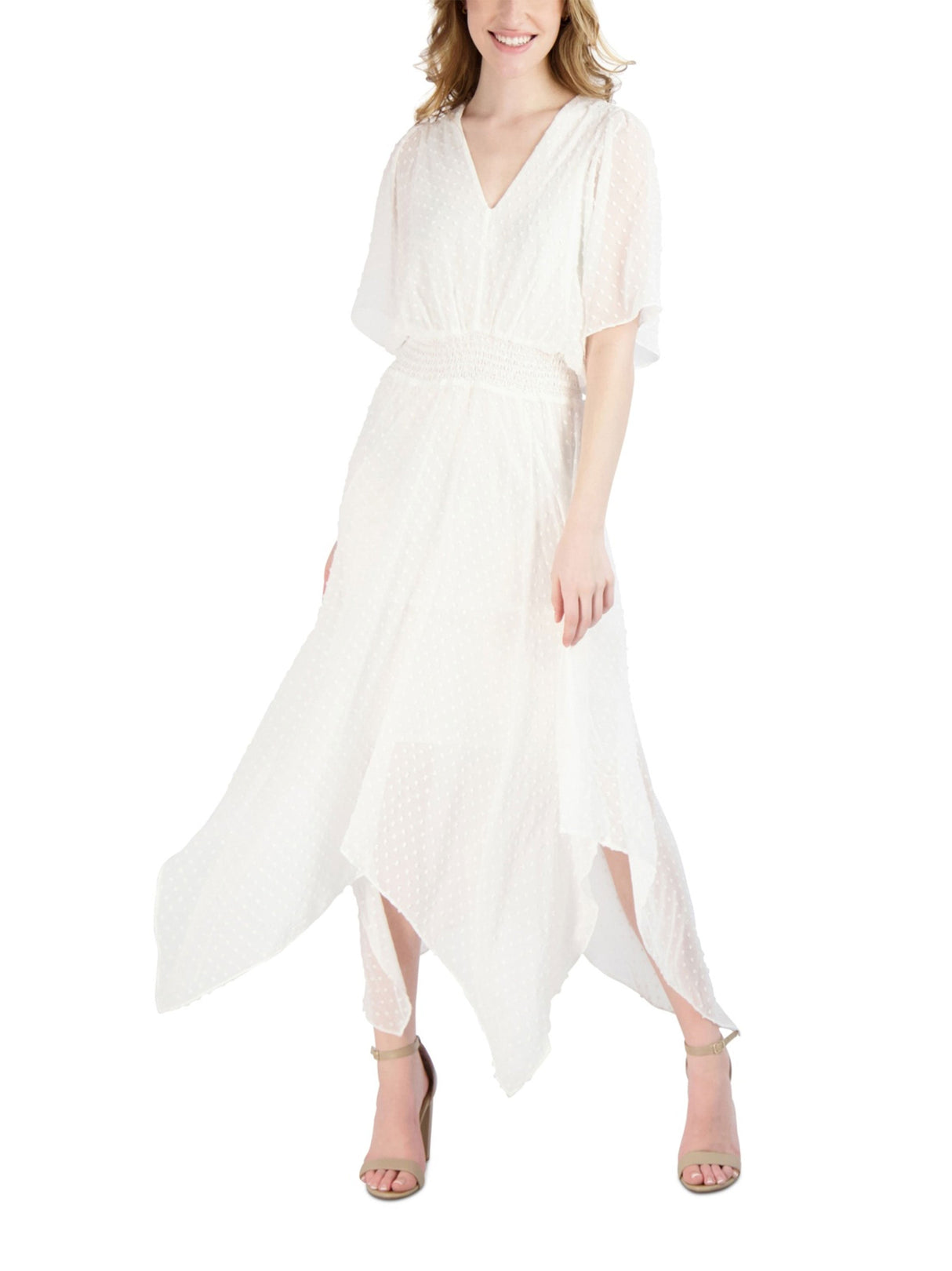 Image for Women's Plaid Solid Chiffon Midi Dress,White