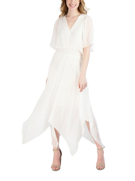Image for Women's Plaid Solid Chiffon Midi Dress,White