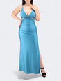 Image for Women's Plunge With Cut Out Detail And Ruching Maxi Satin Dress,Blue
