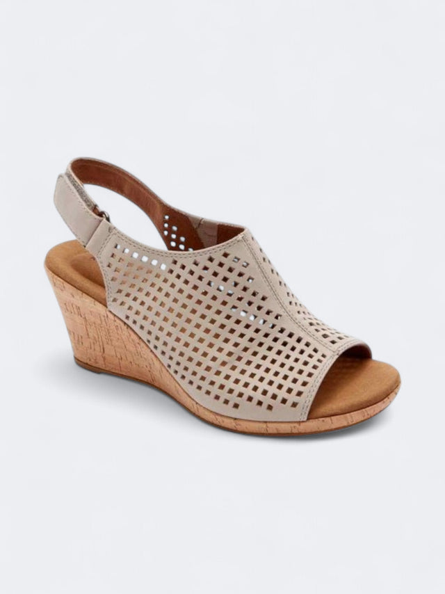 Image for Women's Textured Briah Perf Sling Wedge High Heeled Sandal,Beige
