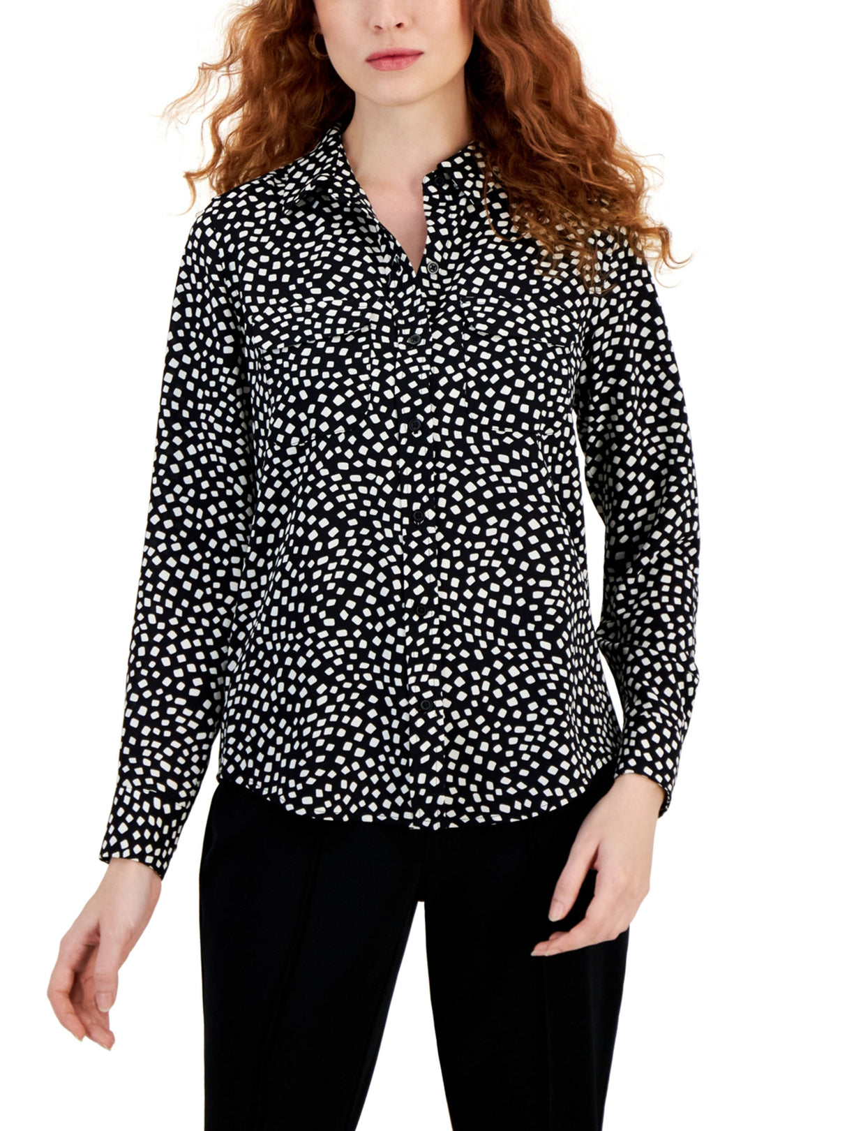 Image for Women's Chemise With 2 Pocket Square Printed,Black