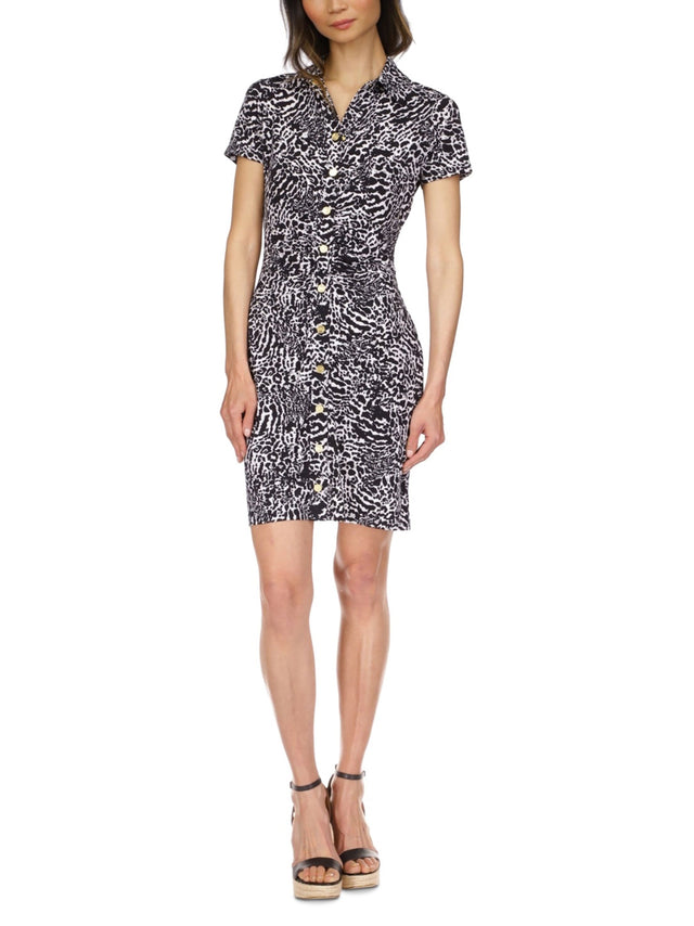 Image for Women's Animal Print Snap Front Dress,White/Black