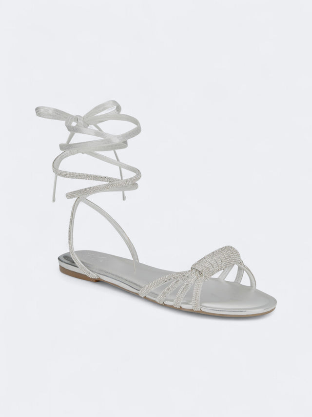 Image for Women's Embellished Strappy Sandals,Silver