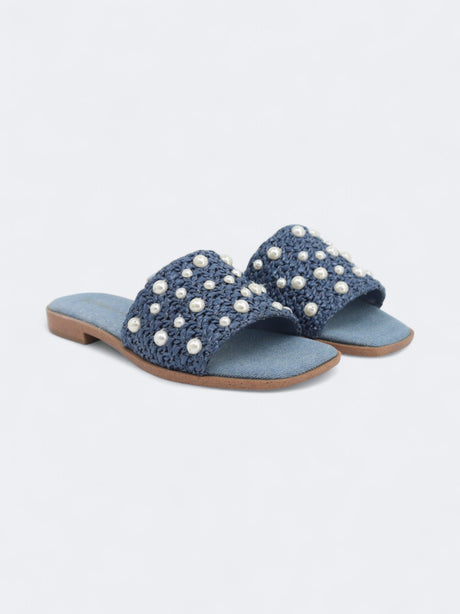 Image for Women's Textured Flat Slide Slippers,Denim Blue