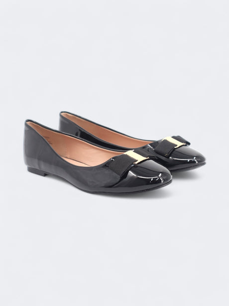 Image for Women's Glossy Kim Bow Ballet Flats Bellerinas,Black