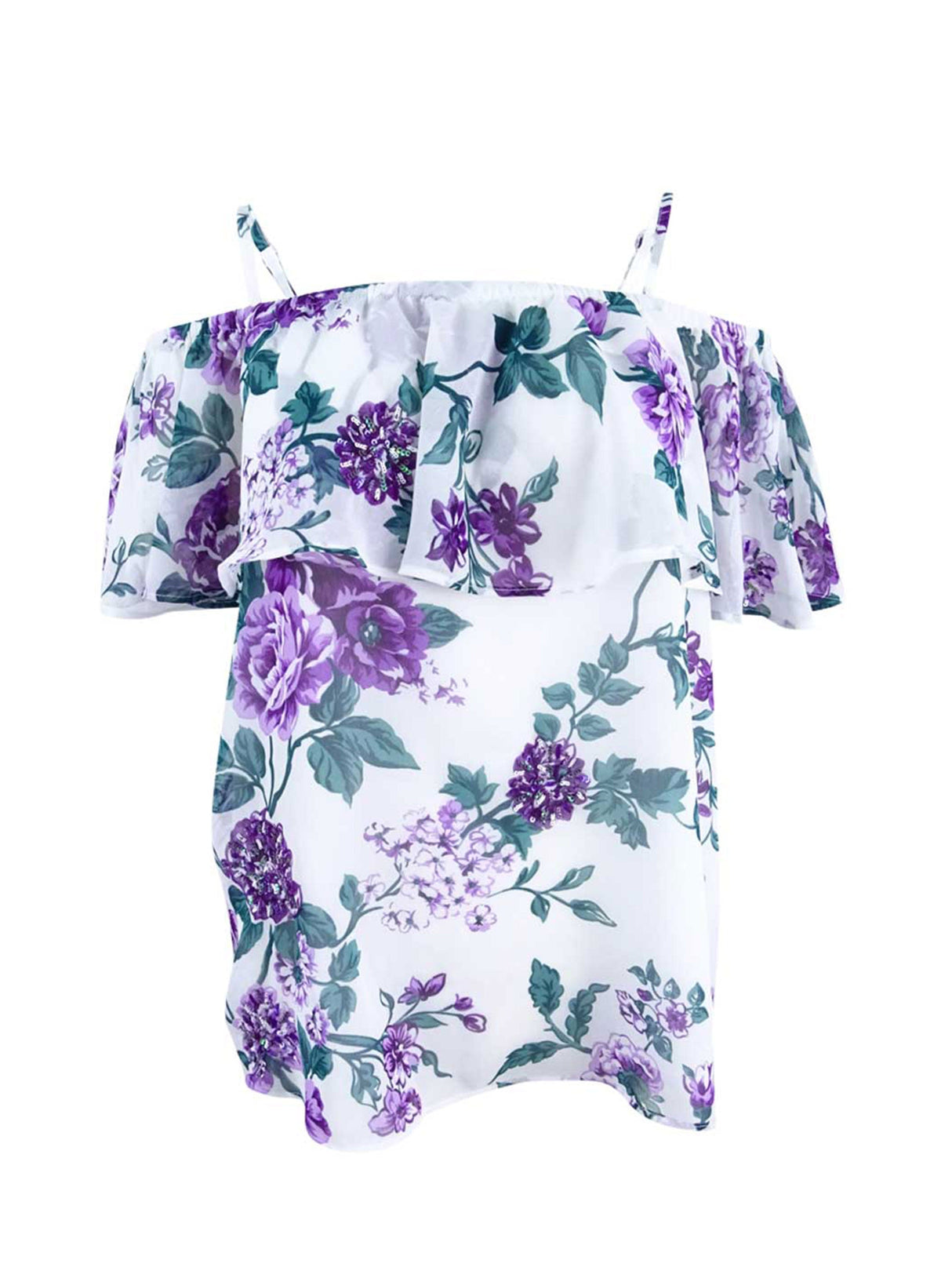 Image for Women's Floral Printed Crepe Off Shoulder Blouse,Multi
