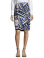 Image for Women's Abstract Printed Back Slit Pencil Skirt,Blue