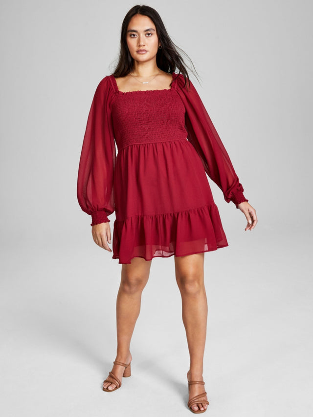Image for Women's Smocked Mini Dress,Burgundy